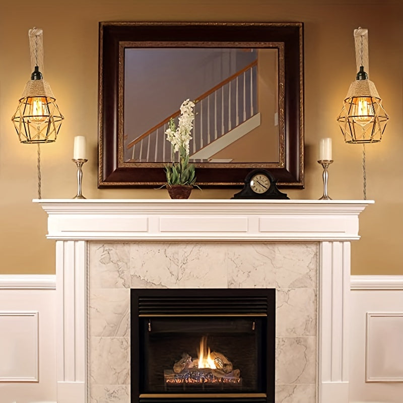 1PC Rustic Farmhouse Wall Lamp with Wood Shelf Bracket - ATSProducts