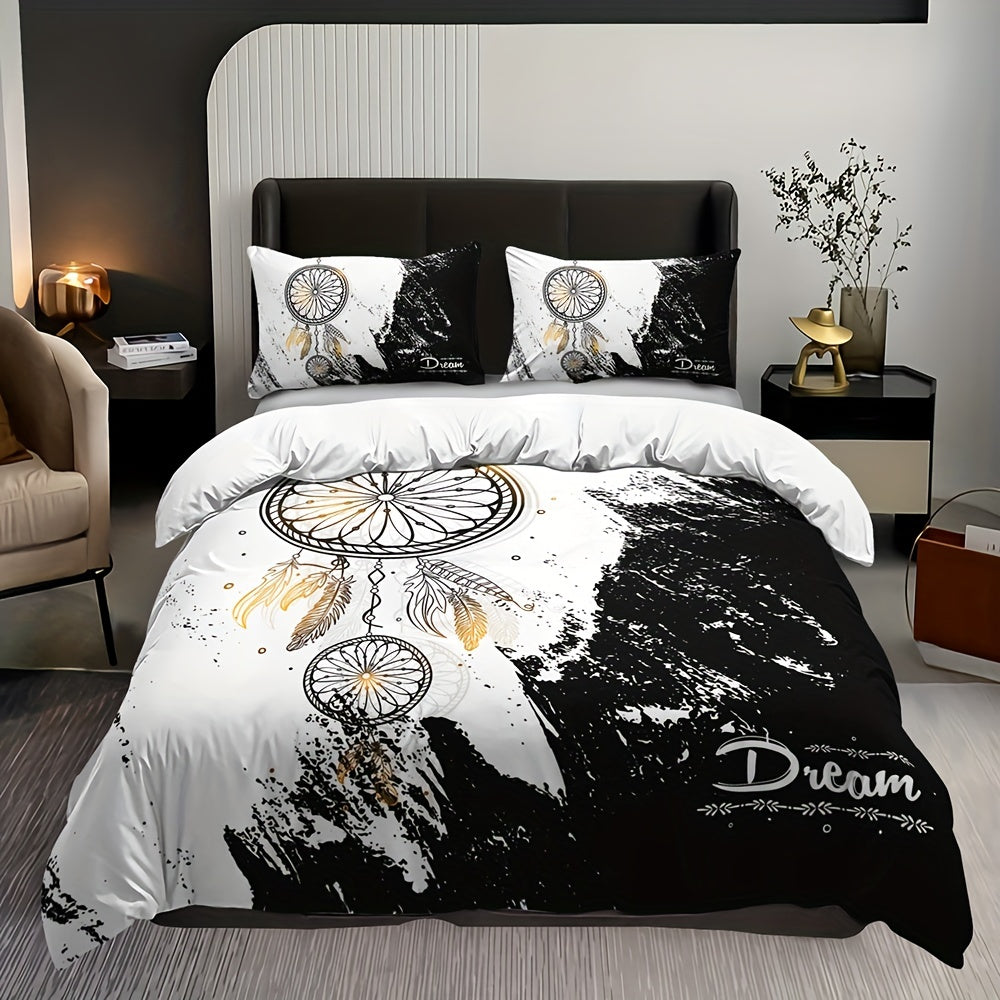3pcs Soft Comfortable Duvet Cover Set Black And White Dreamcatcher - ATSProducts