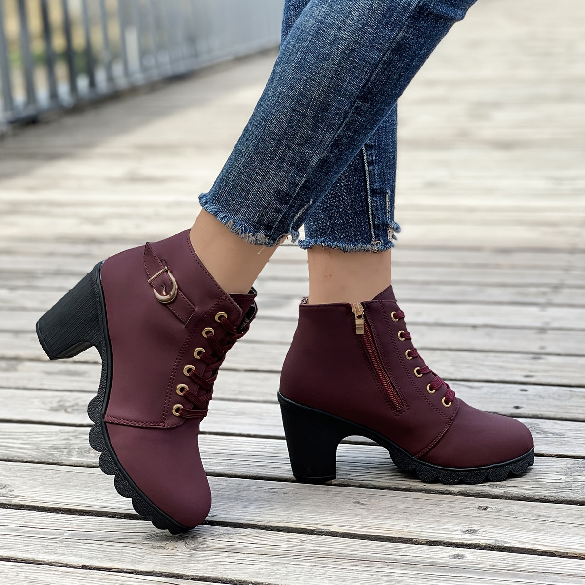 Block Heel Ankle Boots - ATSProducts
