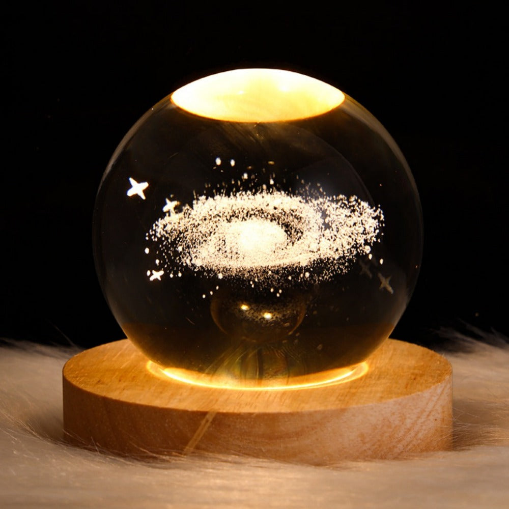 1pc 3D Crystal Ball Night Light - Planet Series USB Plug-in Wooden Base - ATSProducts