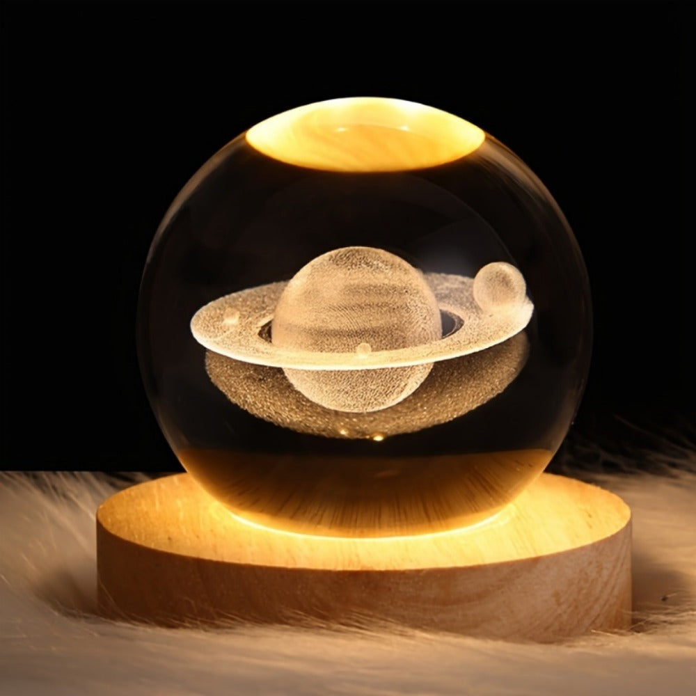 1pc 3D Crystal Ball Night Light - Planet Series USB Plug-in Wooden Base - ATSProducts