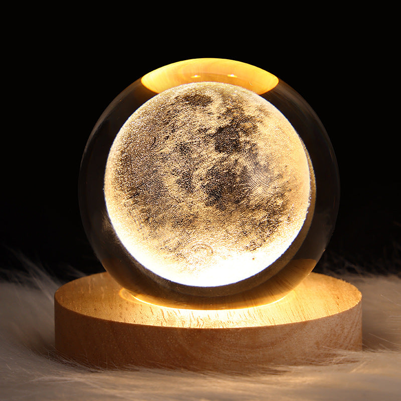 1pc 3D Crystal Ball Night Light - Planet Series USB Plug-in Wooden Base - ATSProducts