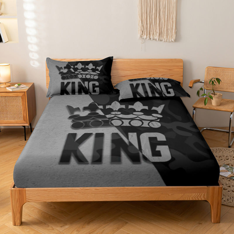 3pcs Gray and Black King Pattern Fitted Sheet Set - ATSProducts