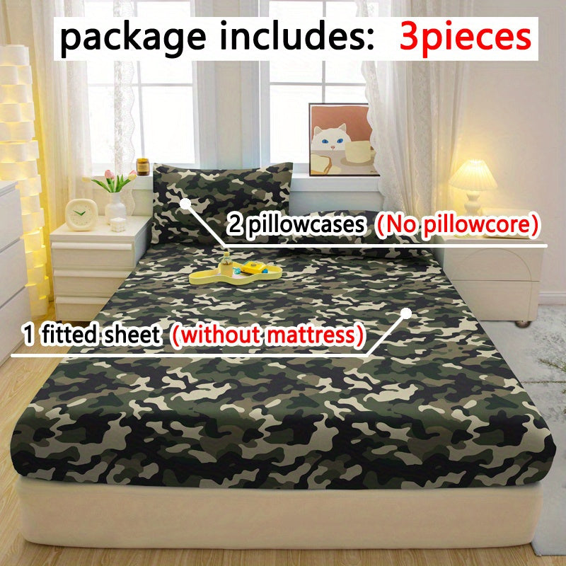 3pcs Camouflage Green Pattern Fitted Sheet Set - ATSProducts