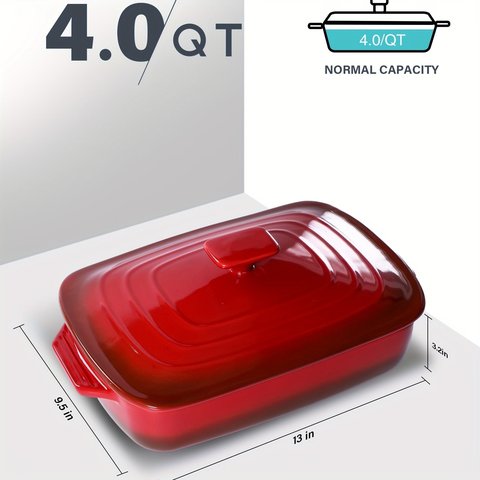 4Qt Large Ceramic Casserole Dish With Lid - ATSProducts