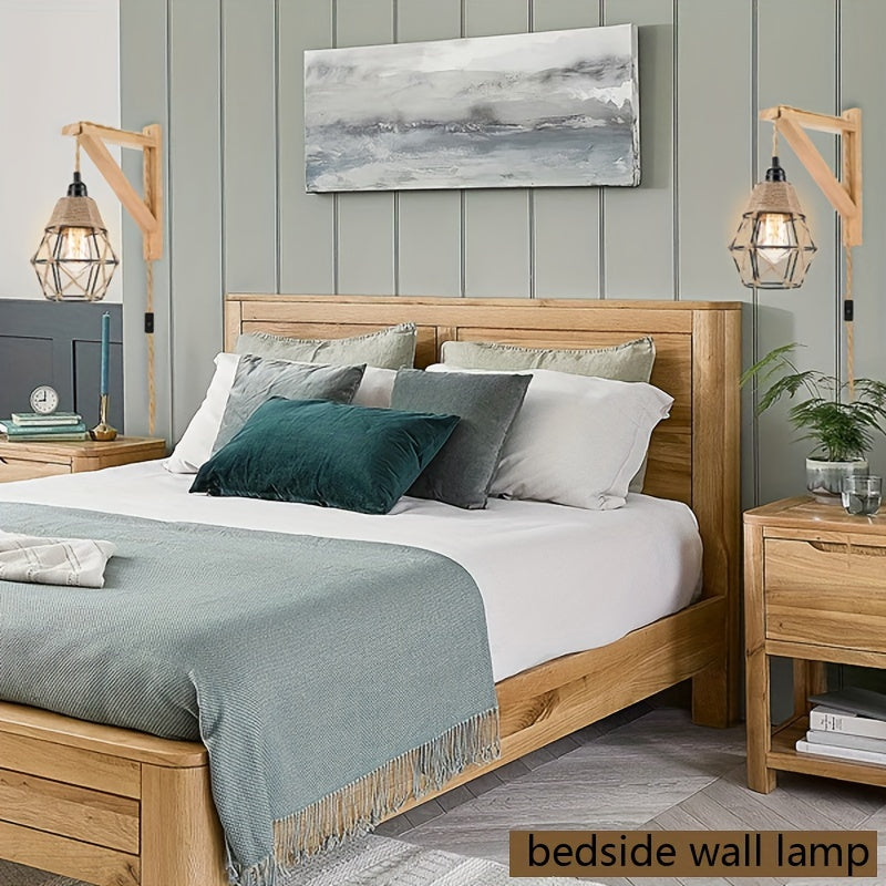 1PC Rustic Farmhouse Wall Lamp with Wood Shelf Bracket - ATSProducts