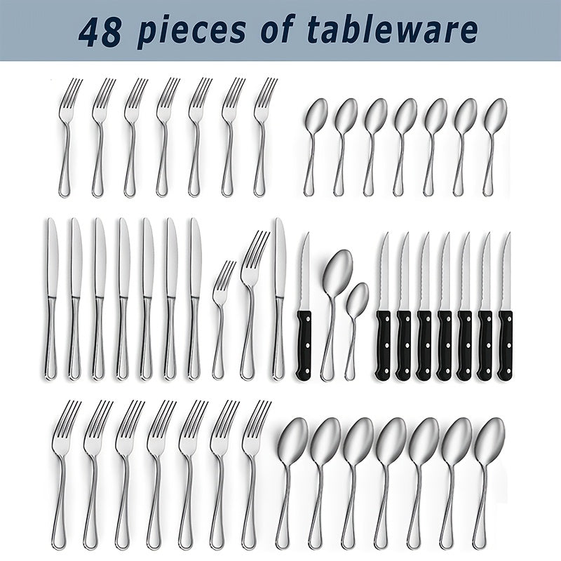 48/72pcs Silverware Set Including Steak Knife - ATSProducts