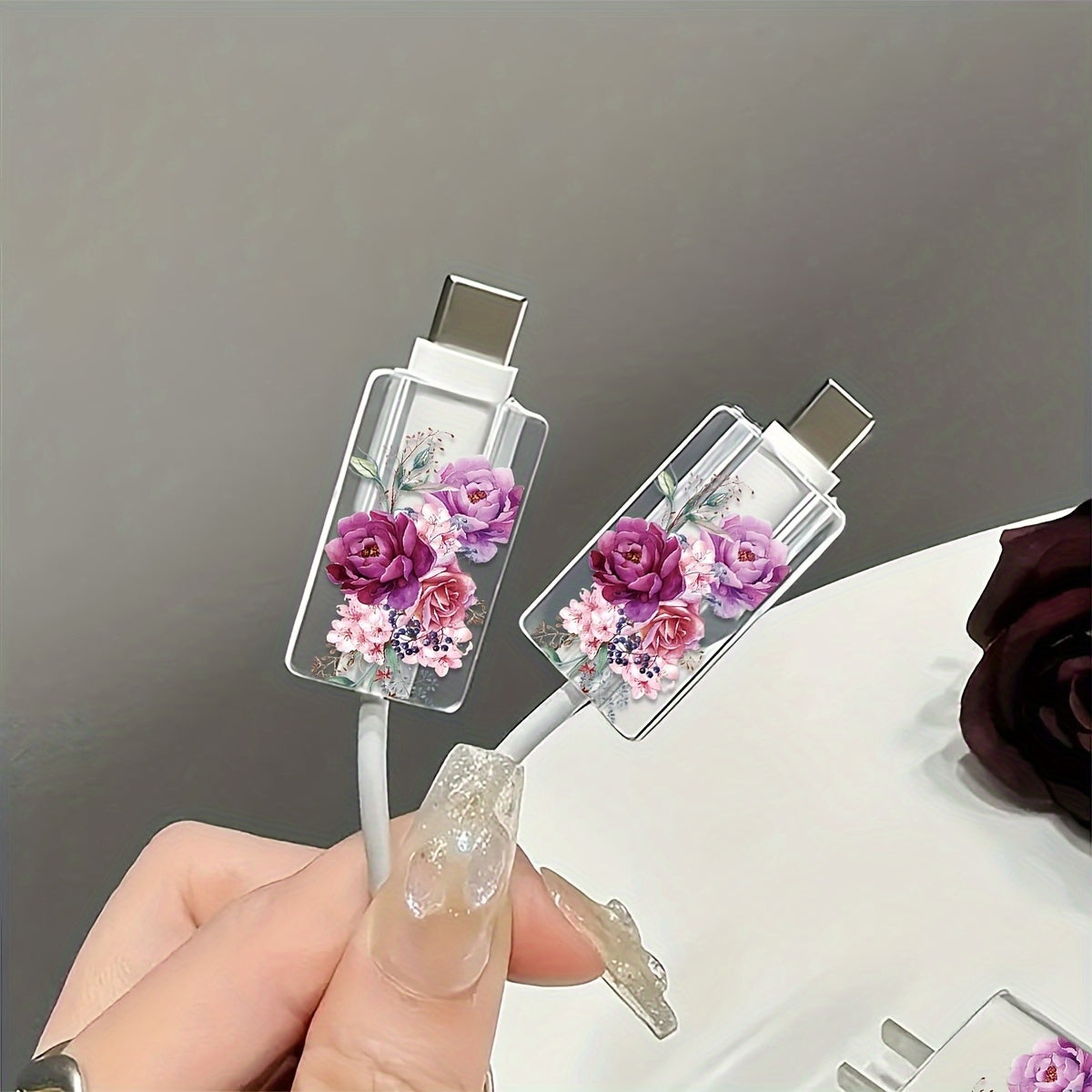 3-Piece Rose Pattern Transparent Charger Case - ATSProducts