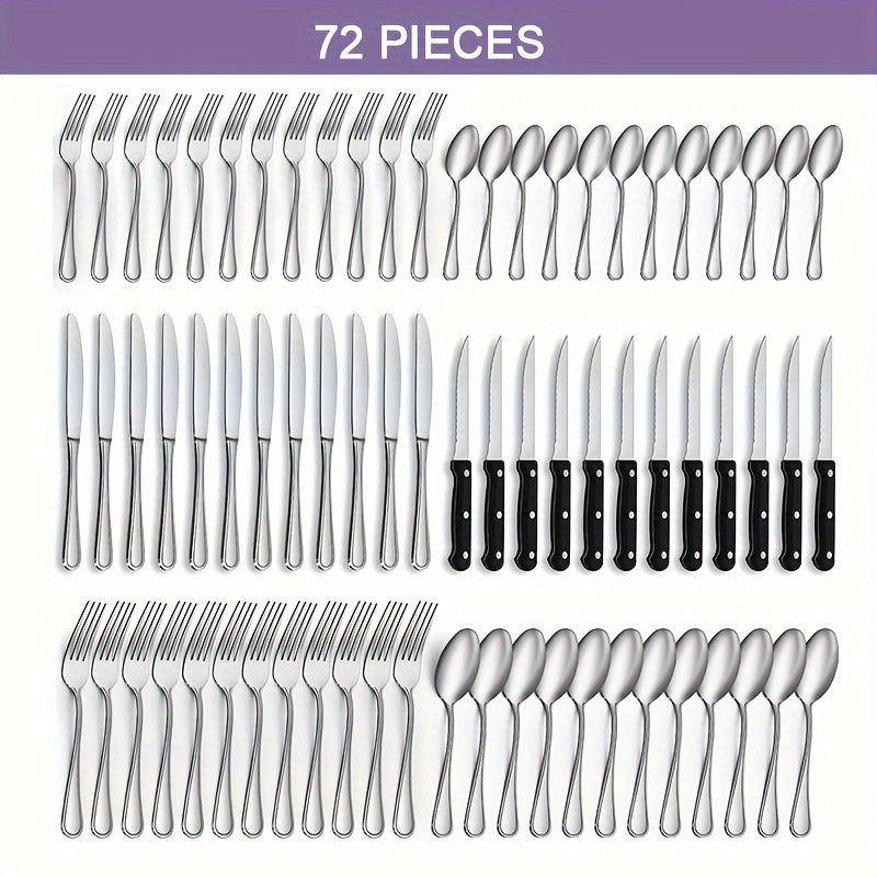 48/72pcs Silverware Set Including Steak Knife - ATSProducts