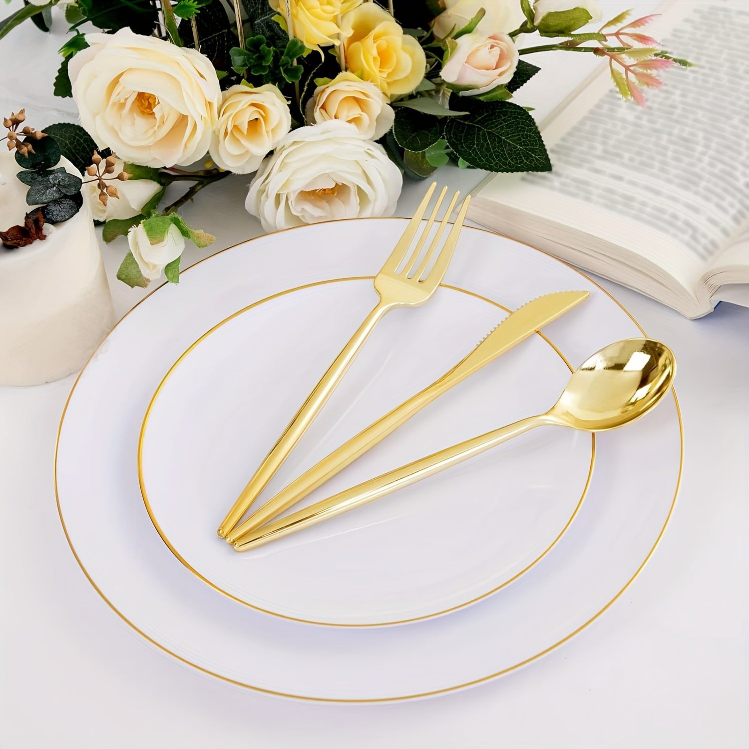 50pc Golden Plastic Cutlery - ATSProducts