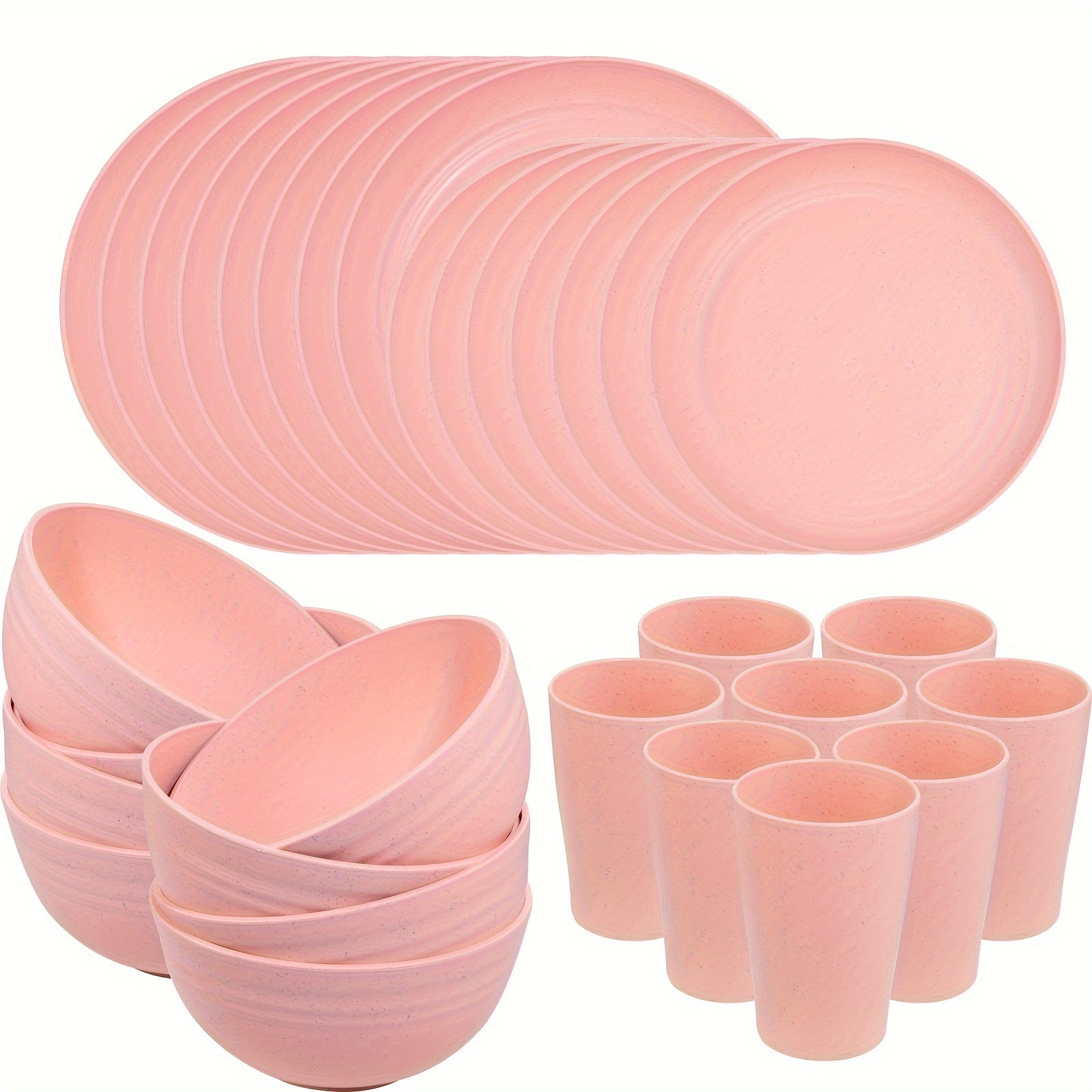 32pcs Pink Wheat Straw Dinnerware Set - ATSProducts
