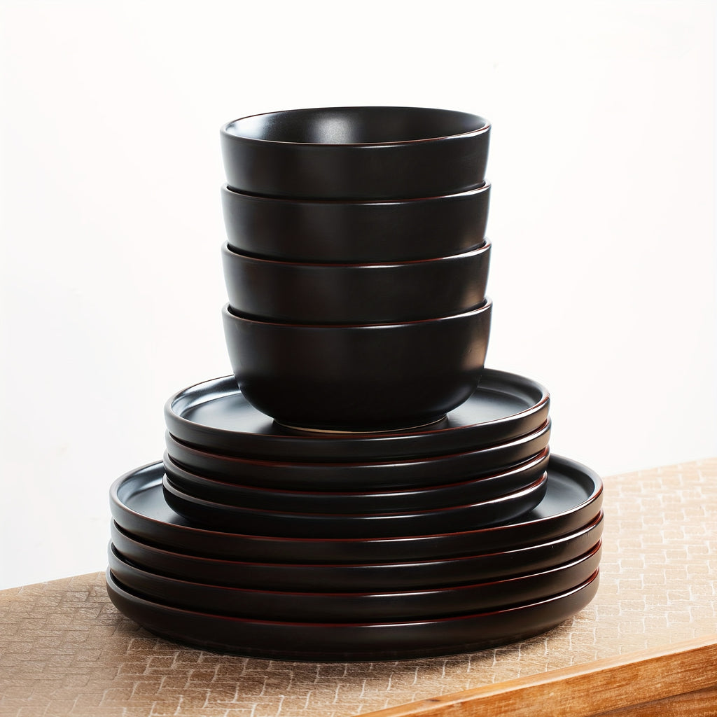 12 Pieces Matte Black Dinnerware - ATSProducts