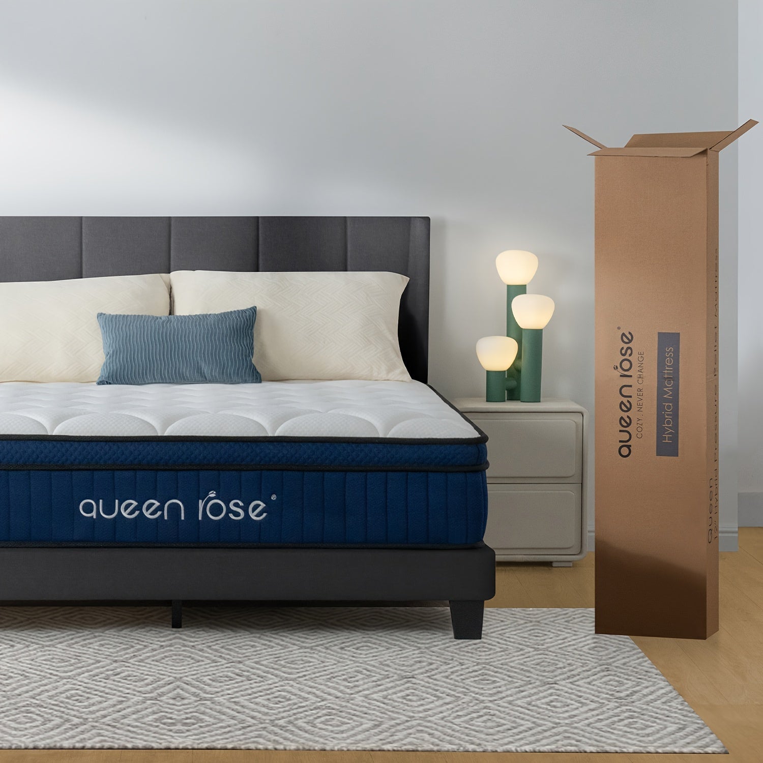 QUEEN ROSE 12 Inch Hybrid Mattress in a Box with Gel Memory Foam - ATSProducts