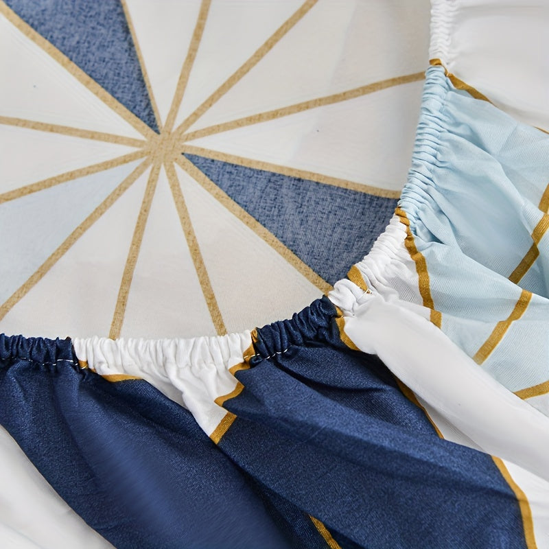 3pcs Polyester Geometric Argyle Print Fitted Sheet Set - ATSProducts