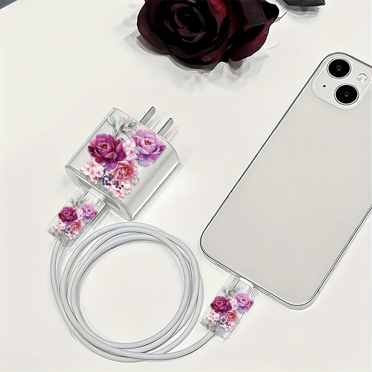 3-Piece Rose Pattern Transparent Charger Case - ATSProducts