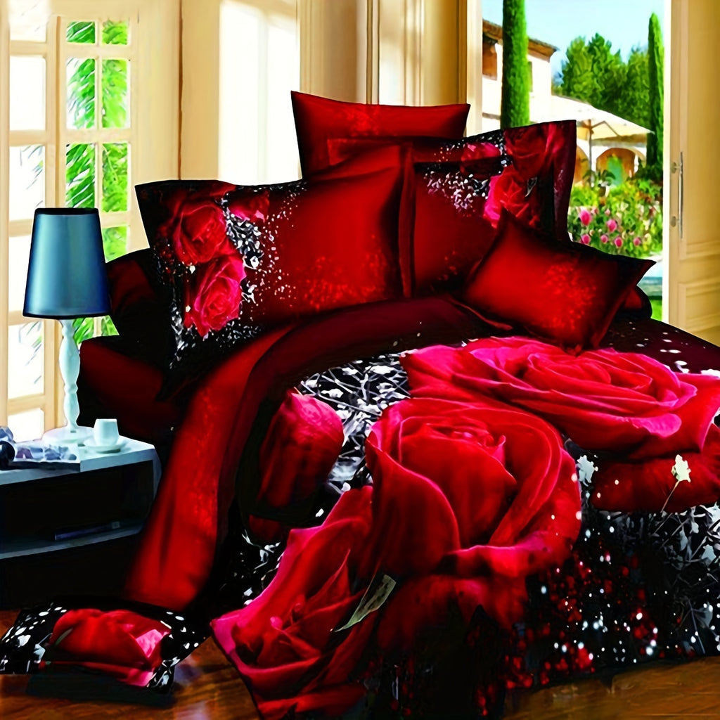 2/3pcs Red Rose Print Bedding Set - ATSProducts