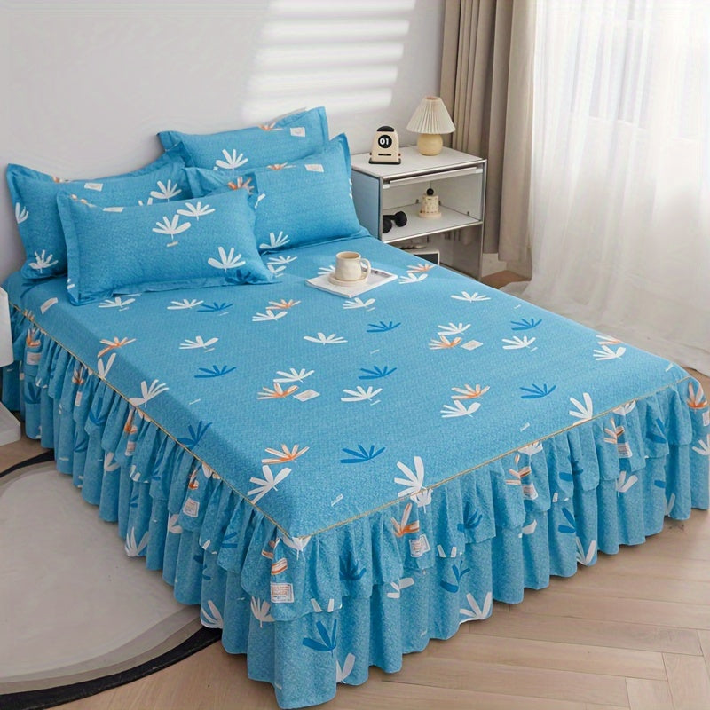 3pcs Tropical Floral Bed Skirt Set - ATSProducts