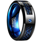 8mm Inlaid Black Dragon Blue Carbon Fiber Tungsten Ring - ATSProducts