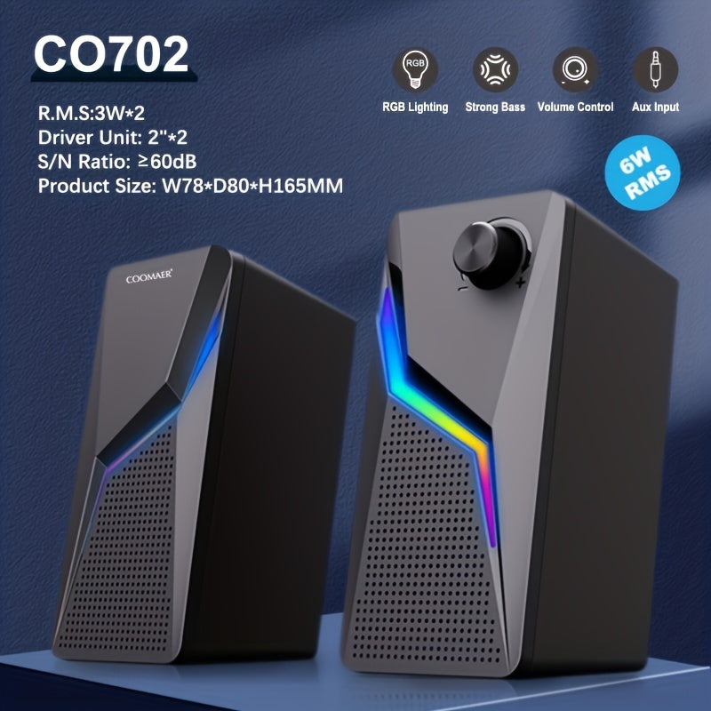RGB Desktop Speakers, 2.0CH Stereo PC Computer Gaming Speakers 6W - ATSProducts
