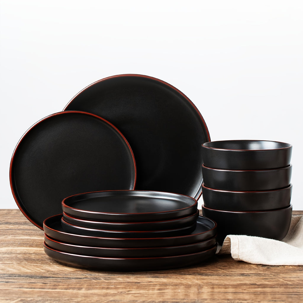 12 Pieces Matte Black Dinnerware - ATSProducts