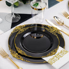 Nervure 350Pc Black & Gold Dinnerware Set - ATSProducts