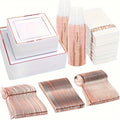 50 Guest Rose Gold Plastic Plates & Plastic Silverware - ATSProducts