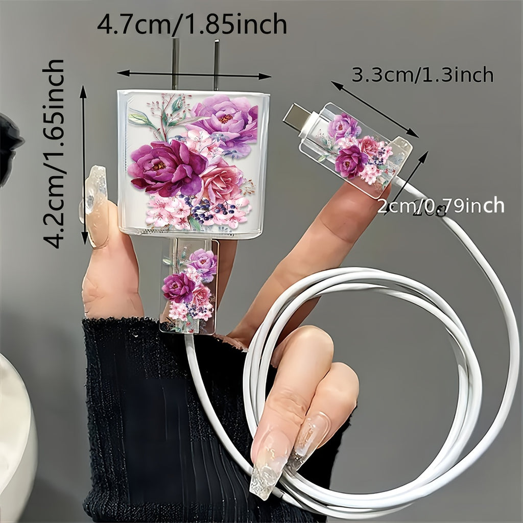 3-Piece Rose Pattern Transparent Charger Case - ATSProducts