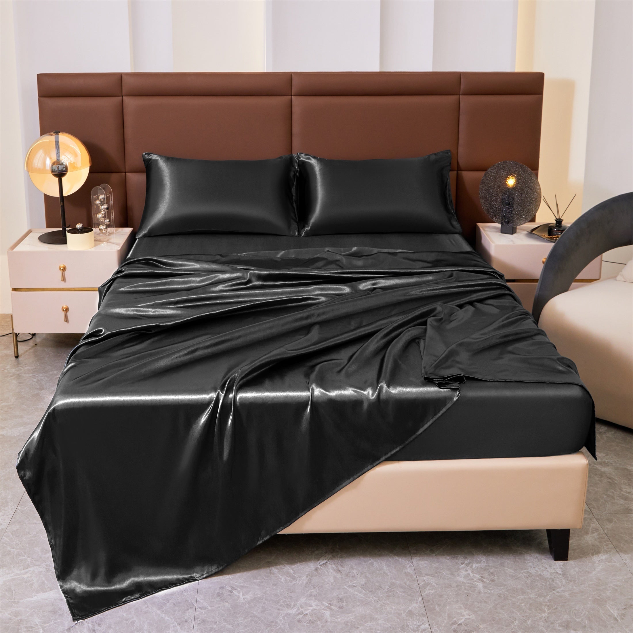 4pcs Luxury Satin Fitted Sheet Set - ATSProducts