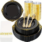 Nervure 350Pc Black & Gold Dinnerware Set - ATSProducts