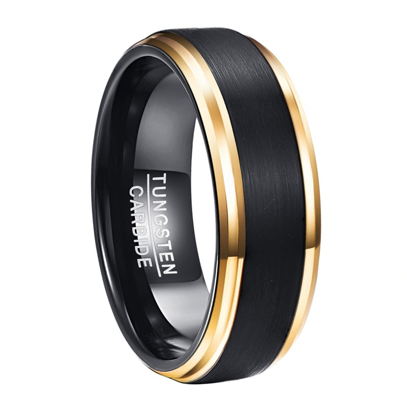 8mm Vacuum Golden Edge Black Matte Tungsten Ring - ATSProducts