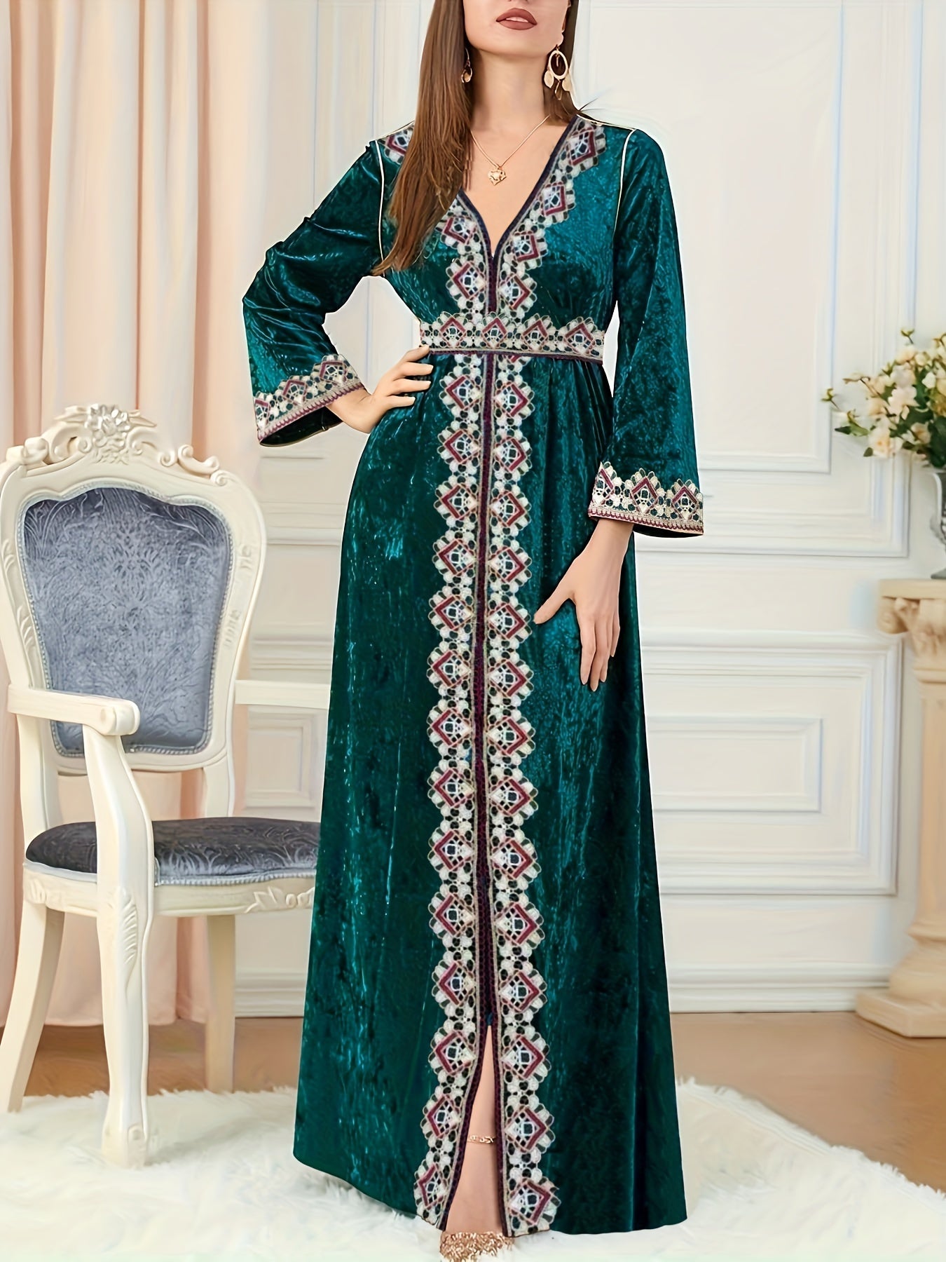 Elegant V-Neck Ramadan Kaftan - ATSProducts