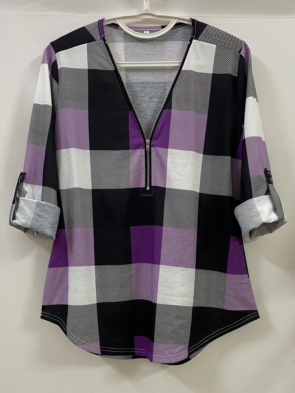 Plaid Print Half-Zipper Blouse - ATSProducts