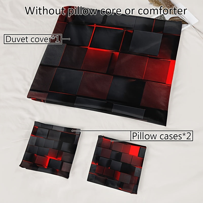 3pcs Stylish Tech-Themed Plaid Duvet Cover Set - ATSProducts