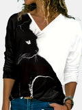 Cat Print V-Neck Shirt - ATSProducts