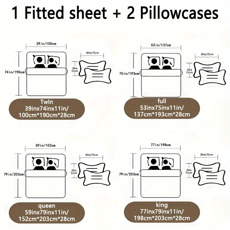 3pcs Gray and Black King Pattern Fitted Sheet Set - ATSProducts