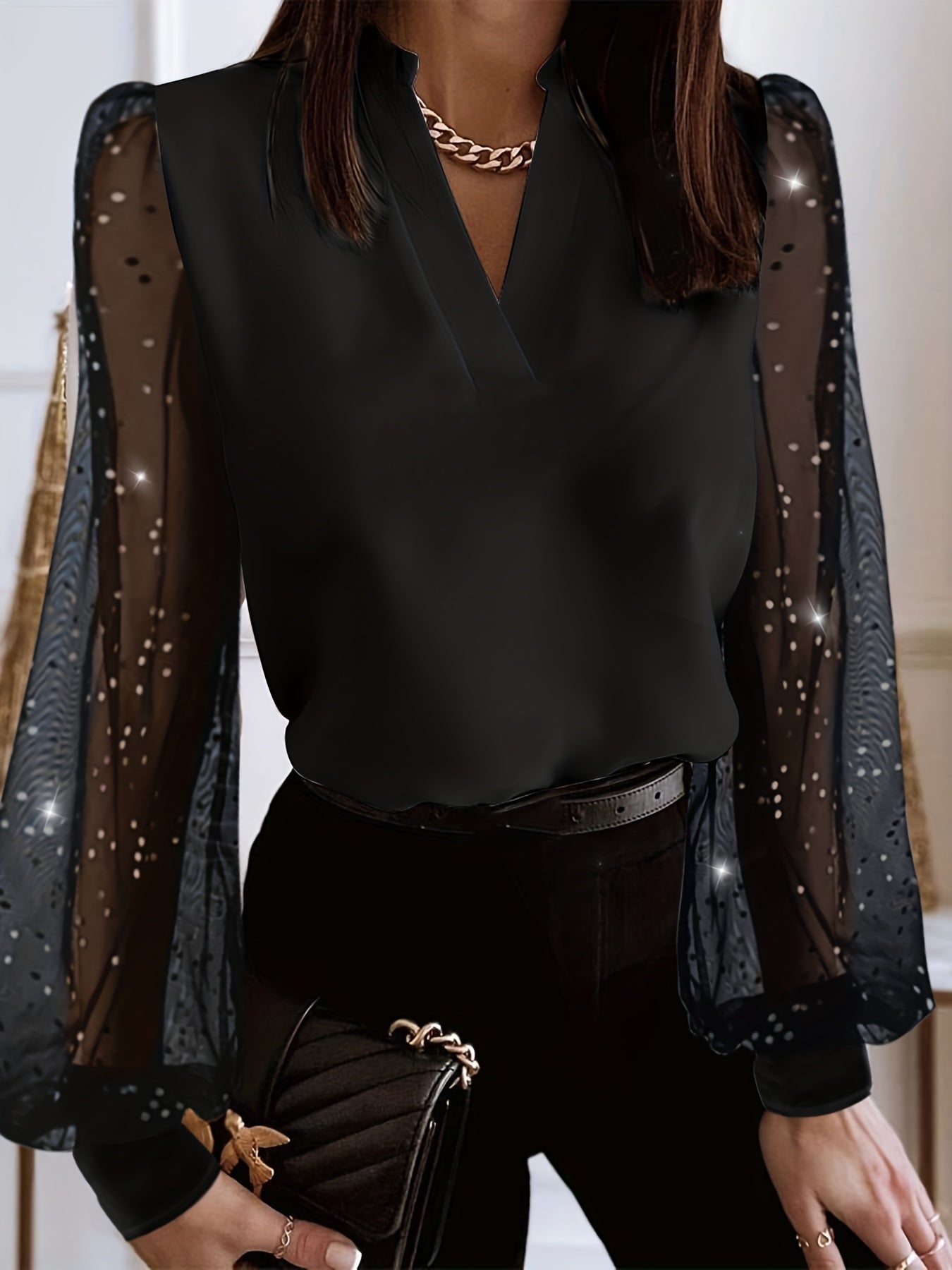 V-Neck Sheer Sleeve Blouse - ATSProducts