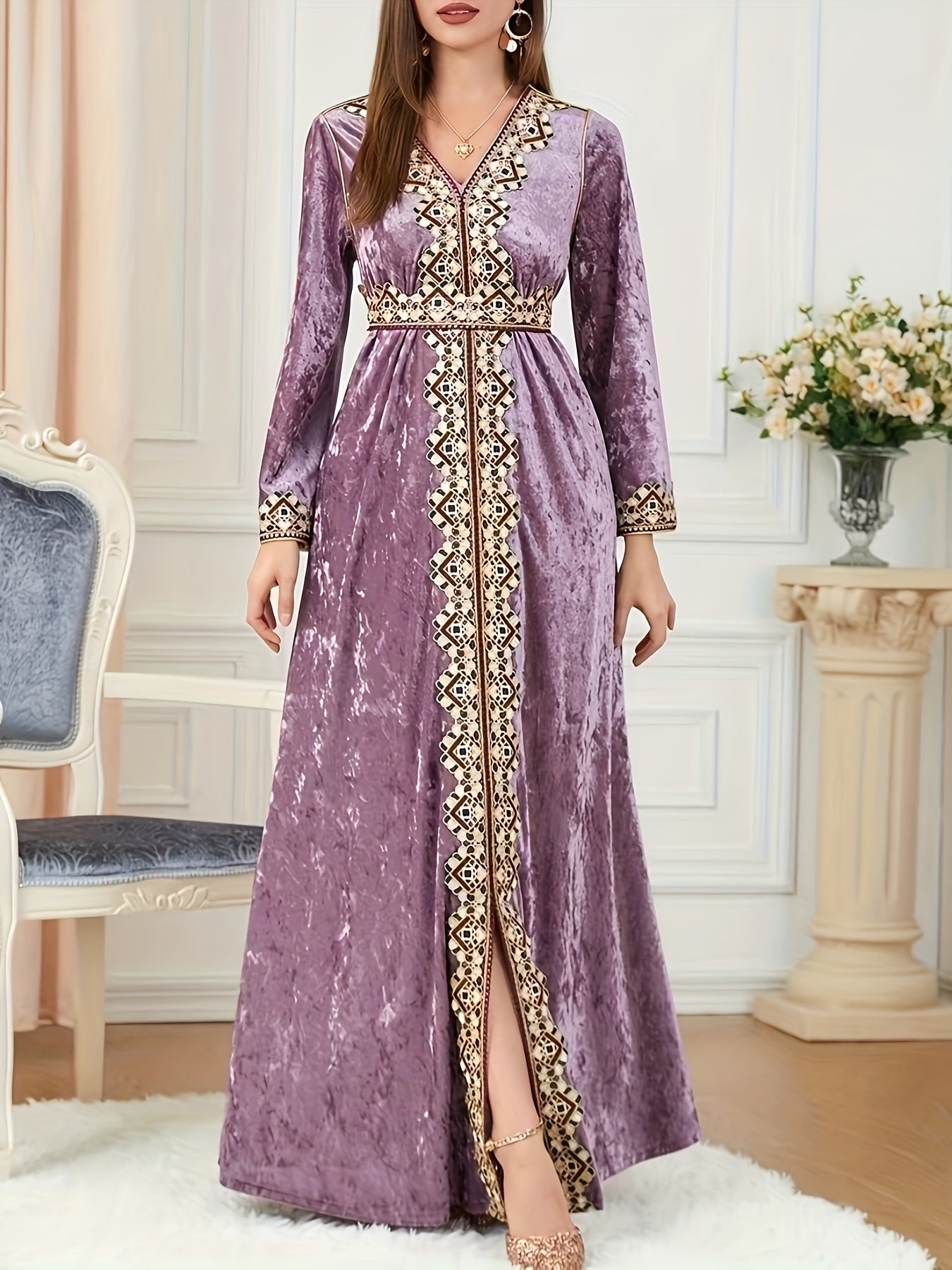 Elegant V-Neck Ramadan Kaftan - ATSProducts