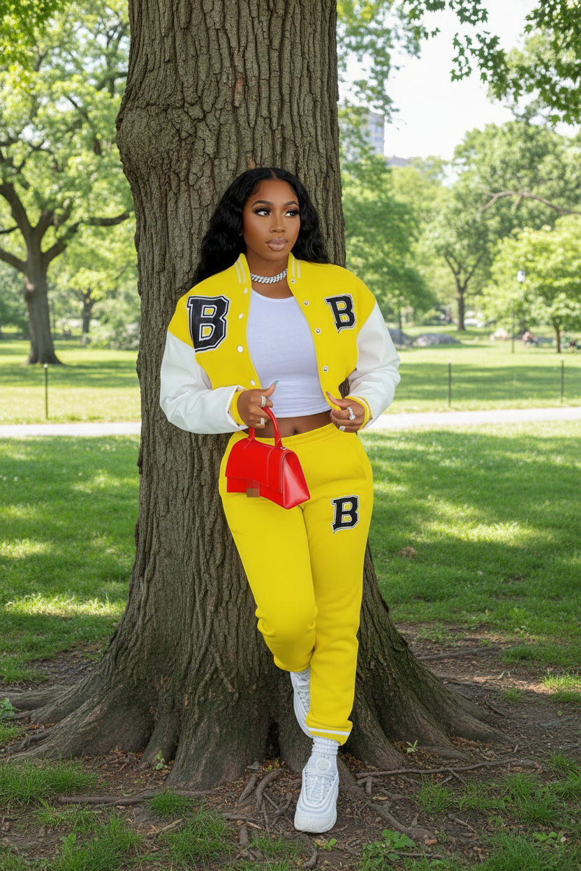 Letter Print Baseball Jacket and Pants Set - ATSProducts