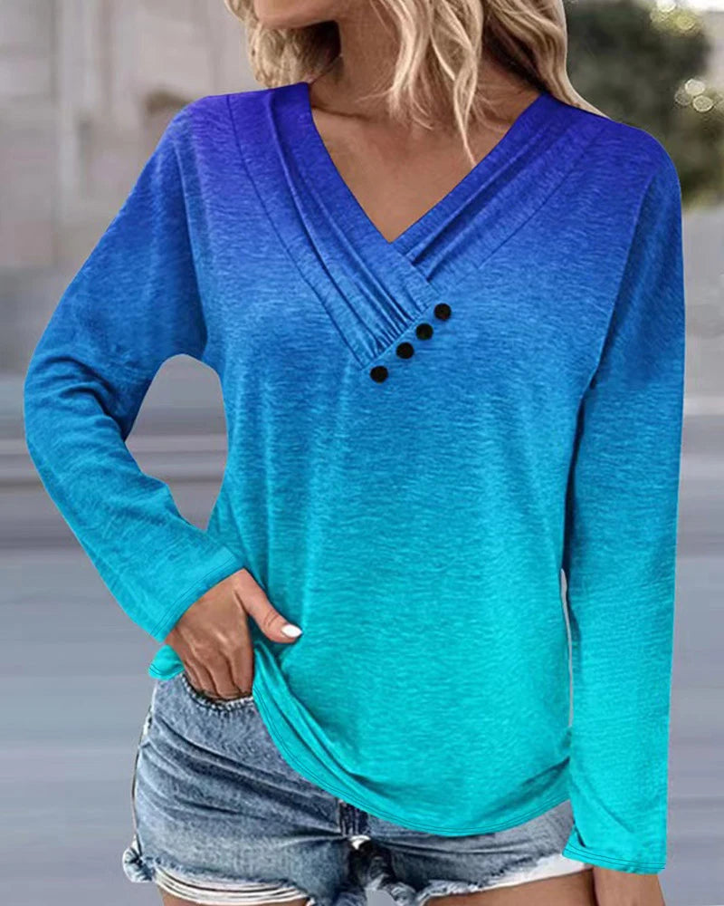 Yiqiaohui Plus Size Ombre Button Casual Shirt - ATSProducts