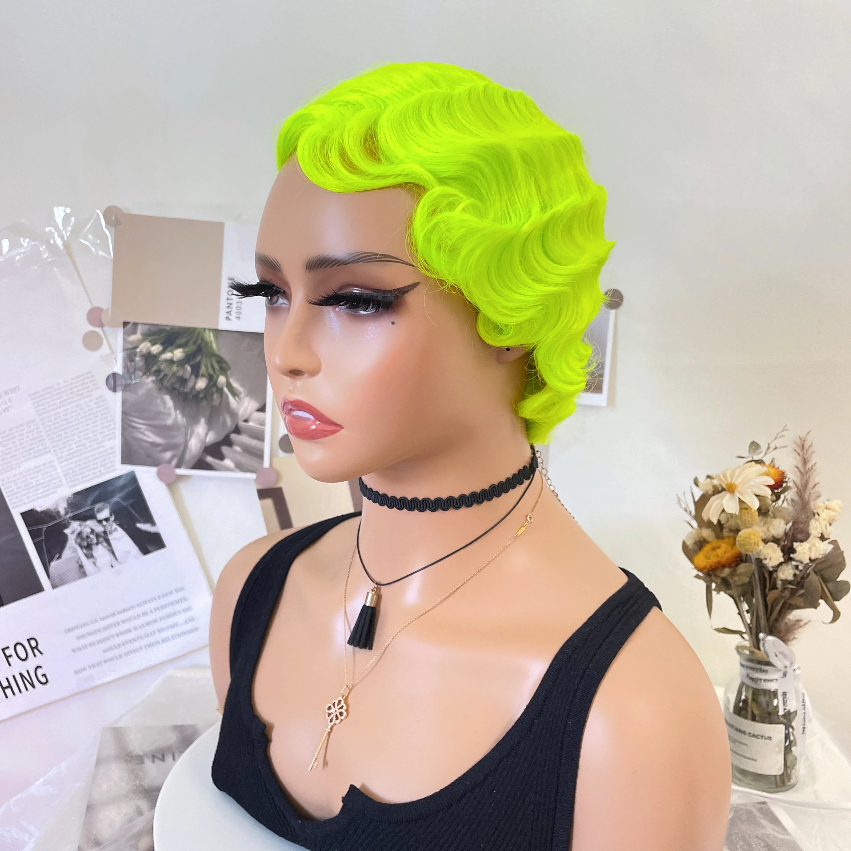WIGERA Fluorescent Green Finger Wave Wig - ATSProducts