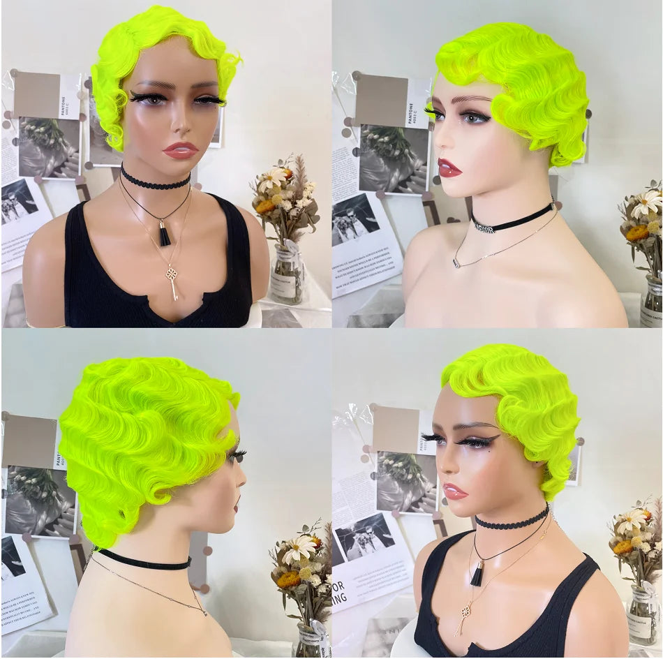 WIGERA Fluorescent Green Finger Wave Wig - ATSProducts