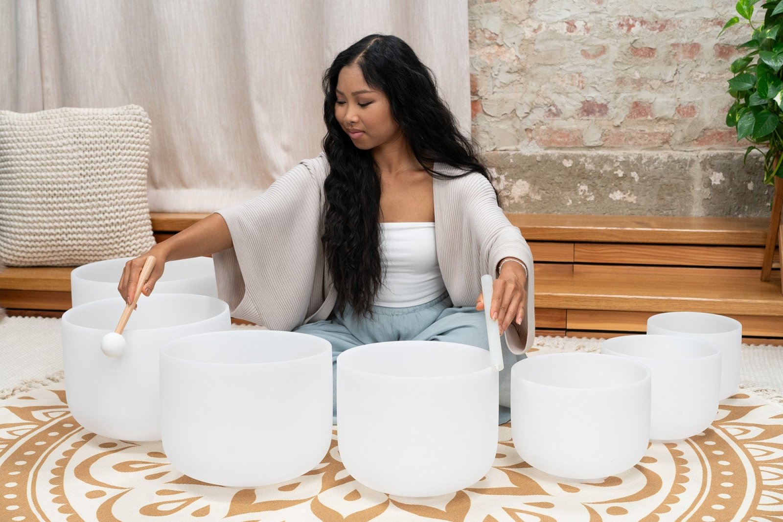 432 Hz Crystal Singing Bowl Chakra Set - 7 Pure White Quartz Bowls (8"–14") - ATSProducts
