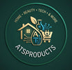 Logo of ATS Products with a house, leaf, and shopping cart icon on a green background.