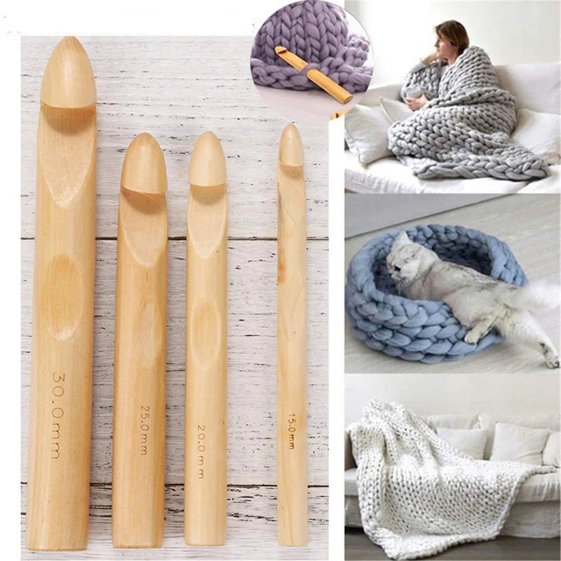 1Pcs15/20/25/30mm Wooden Crochet Hooks - ATSProducts
