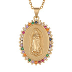 18K Gold Plated Cubic Zirconia Virgin Mary Coin Pendant Necklace - ATSProducts