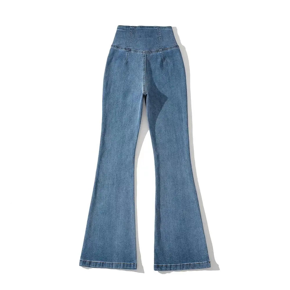 Elastic High Waist Flare Jeans - ATSProducts