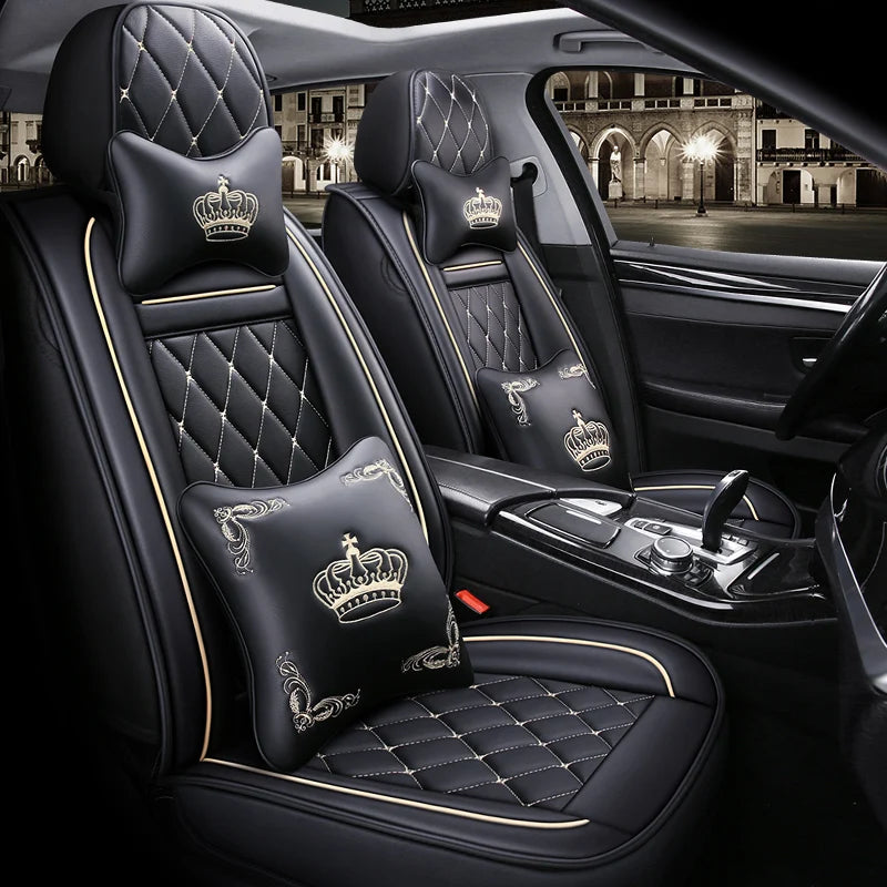 Caranger Breathable Four Seasons Crown Split Full Leather Car Seat Cushion - ATSProducts