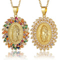 18K Gold Plated Cubic Zirconia Virgin Mary Coin Pendant Necklace - ATSProducts