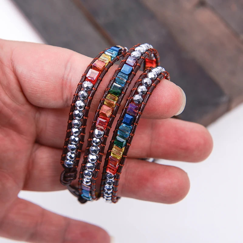 Handmade Leather Wrap Natural Stones Chakra Bracelet - ATSProducts