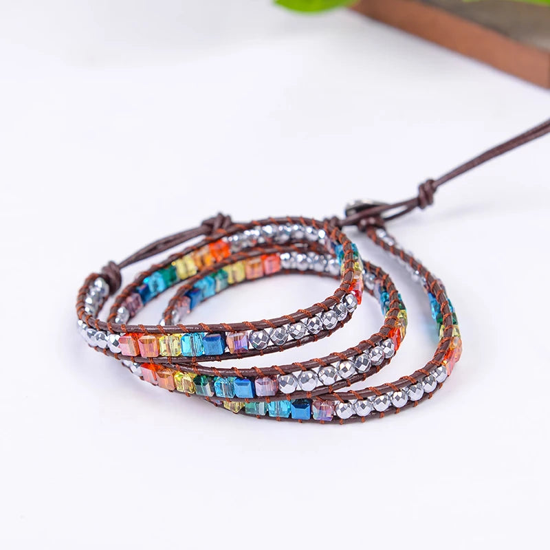 Handmade Leather Wrap Natural Stones Chakra Bracelet - ATSProducts